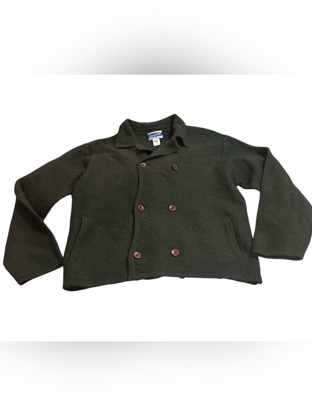 Vintage Pendleton Dark Olive Green Double-Breasted Wool Cardigan Sweater Size 1X